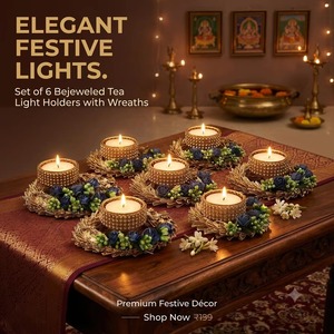Support de bougie artisanal écologique couleur or, porte-bougie chauffe-plat décoratif, lanterne de table pour Diwali, Noël et la maison - Product Image 6