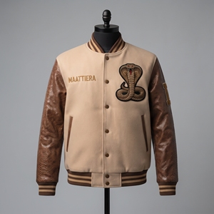 <b>Mens</b> Desert Embroidered Bomber <b>Jacket</b> Beige <b>Brown</b> <b>Leather</b> Sleeves Custom Streetwear Fashion <b>Jacket</b> - Product Image 3