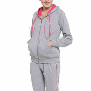 Ensemble de survêtements tendance personnalisés avec logo, décontractés et amples pour femmes, pour la course et le fitness, avec fermeture éclair frontale unie et respirante - Product Image 1