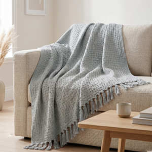 Soft Woven Cotton <b>Waffle</b> <b>Blanket</b> 50x60 Inch Neutral Decorative Accent for Farmhouse Sofa Chair and Bedroom Styling - Product Image 2