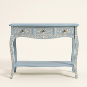 Table console bleu clair à motif floral pour usage domestique, vente en gros, matériau en os incrusté pour salon, achat en ligne - Product Image 1
