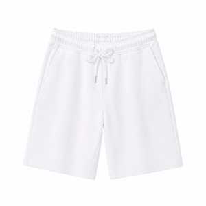Shorts décontractés pour hommes en coton blanc, taille mi-haute, avec cordon de serrage, couleur unie, respirants, avec poches - Product Image 1