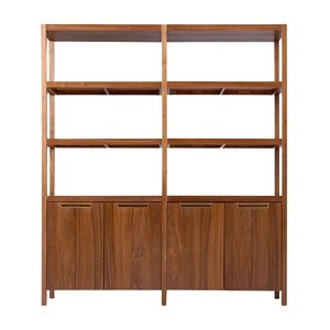 Étagère à livres double en bois massif avec étagères ouvertes et rangement inférieur pour meuble de présentation de salon - Product Image 1