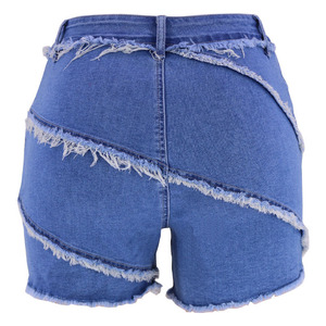 Shorts de Mezclilla Asimétricos de Cintura Alta para Mujer, con Bordes Deshilachados, Estilo Casual de Verano en Algodón Azul Desgastado - Product Image 4