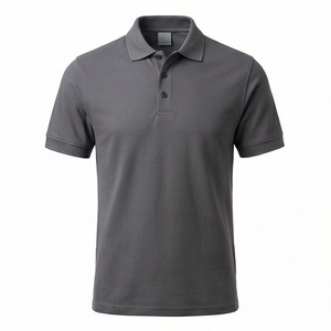 Polo en piqué 100% coton gris à manches courtes pour homme, décontracté, respirant, coupe classique, design tricoté uni - Product Image 1