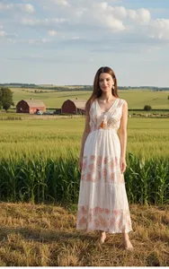 Vestido Largo Bohemio para Mujer, Sin Mangas, con Lazos, Cuello en V, Estampado Floral, Maxi Vestido con Estampado de Bloques - Product Image 4