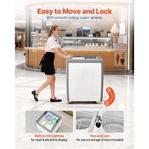Congelador comercial de 5.6 pies cúbicos para gelato con tapa y caja con cerradura, vitrina expositora de helados para uso en restaurantes - Product Image 5