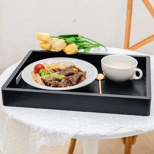 Classic Black Wooden Serving <b>Tray</b> - Product Image 1