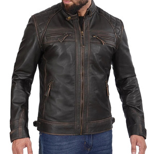 Factory Wholesale Price <b>Men's</b> Genuine Leather <b>Jacket</b> Canvas Stand Collar Waterproof Breathable Winter Biker Reversible - Product Image 5