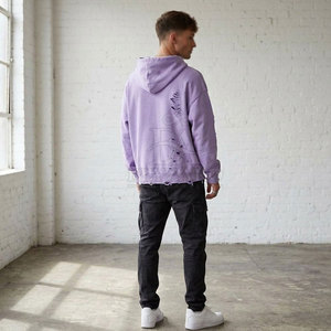 Sweat à capuche zippé en polyester/coton uni, effet délavé, avec texture unique et style streetwear oversize - Product Image 4