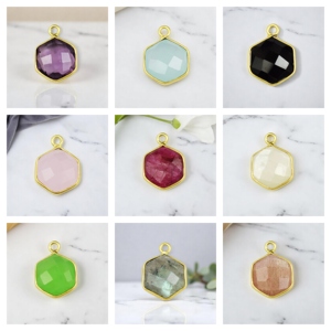 จี้หินแคลเซโดนีสีชมพูทรงหกเหลี่ยม เงินแท้ 925 สำหรับทำสร้อยคอ DIY ขายส่ง - Product Image 3