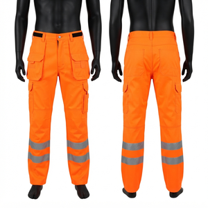Premium 280 GSM Corduroy Poly Cotton <b>Work</b> Uniform White Safety Cargo <b>Pants</b> Mid Waist Straight Fluorescent Panels Custom Logo - Product Image 4