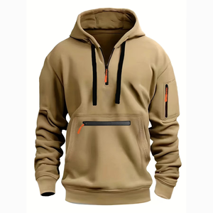 Sweat-shirts et sweats à capuche personnalisés pour hommes – Coupe-vent uni en polaire chaude 100 % coton, idéal pour l'automne et l'hiver, coupe oversize, écologique - Product Image 6