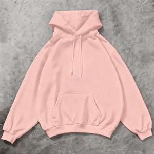 เสื้อฮู้ดโอเวอร์ไซส์สีชมพู ยูนิเซ็กส์ สไตล์ลำลอง ผ้าฝ้ายฟลีซ 100% ปักลายเรียบง่าย มีกระเป๋า เหมาะสำหรับใส่ในฤดูหนาว - Product Image 1