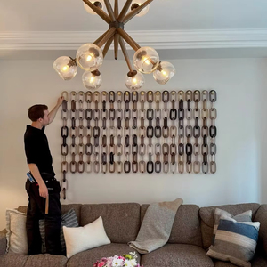 Décoration murale en chaînes acryliques entrelacées, panneau suspendu en résine, pièce d'art en plastique à boucles, chaînes de couleur dégradée, ornement de salon - Product Image 1