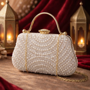 White Pearl Beaded Party <b>Clutch</b> Bag Luxury <b>Wedding</b> Evening Handbag for Women Occasions - Product Image 1