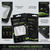 Sachet Doypack personnalisé imprimé directement d'usine avec fermeture éclair, fenêtre et trou Euro pour câbles de données USB et accessoires de téléphone