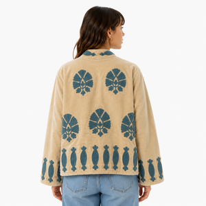 <b>Women</b> Embroidered Velvet <b>Jacket</b> Mandarin Collar Short Sleeveless Woven Outerwear <b>Spring</b> Autumn Winter - Product Image 2