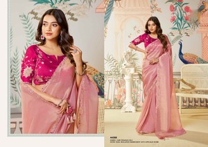 Satin and Georegette Silk <b>Saree</b>-Ethnic Traditional Indian Wear - Product Image 3