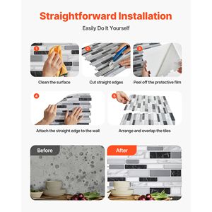 <b>Peel</b>-<b>and</b>-<b>Stick</b> 10 Sheet Self-Adhesive Wall <b>Tiles</b> 12 X 12 X 0.78 Inch / 305 X 305 X 2.0 mm Subway <b>Tile</b> Border Backsplash - Product Image 4