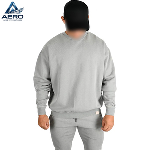 Sweat-shirt pour homme de qualité supérieure, coupe ample, col rond, gris clair uni, en molleton épais, vente en gros - Product Image 1