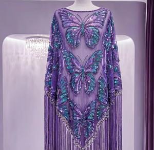 Glamorous Beaded Fringe Shrug Gold Sequin Mesh Cape with Long Tassels for <b>Burlesque</b> <b>Costume</b> & Night Club - Product Image 1