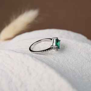 Anillo de Esmeralda Genuina, Corte Princesa, Plata de Ley, Esmeralda Real de Laboratorio, Joyería, Regalos de Cumpleaños para Ella, Joyería Fina - Product Image 2