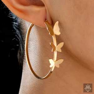 PRAO Boucles d'oreilles créoles papillon digne Boucles d'oreilles créoles fines élégantes - Product Image 2