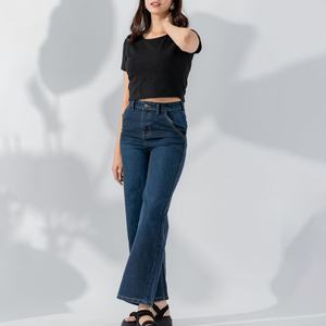 Jeans pour femmes grandes tailles OEM en denim extensible, taille haute, en coton, coupe skinny et évasée, vente en gros, mode féminine, jeans larges - Product Image 2