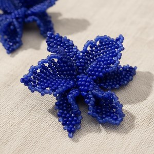 BEST SALE Navy <b>Blue</b> Orchid <b>Earrings</b>, Beaded Flowers, Statement Floral Jewelry, Seed Bead <b>Studs</b>, Botanical Gift FOR ANNIVERSARY - Product Image 3