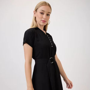 เดรสชีฟองทรงเอวธรรมชาติพิมพ์ลายคอวีความยาวระดับเข่าสำหรับผู้หญิง ดีไซน์ตะวันตกใหม่ล่าสุด ขายส่งราคาดีที่สุด - Product Image 1