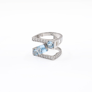 Bague en argent sterling 925 avec topaze bleue naturelle, plaquée rhodium, bijoux fins OEM ODM - Product Image 3