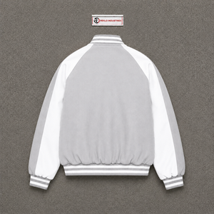 Blouson universitaire en laine gris clair pour homme, style épuré et tendance, avec fermeture éclair décontractée sur le devant, couleur unie, extérieur en polaire polyester, automne - Product Image 6