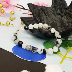 Quartz rutilé noir testé en laboratoire Bracelet de perles naturelles rondes de 8mm pour hommes et femmes Bijoux de mode extensibles - Product Image 3