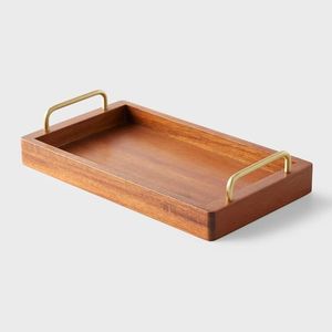 Bandeja de Almacenamiento de Madera con Forma y Tamaño Personalizados, Asa de Metal, Plato Sostenible para Cocina, Hogar, Fiestas, Color Personalizado - Product Image 1