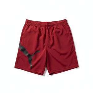For Men's Red Sport Shorts Front Logo Mid Elastic Waist Quick Dry Solid Color Digital Printed Woven Polyester - Product Image 1