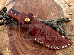 Cuchillo de caza OEM Wirecut de acero de Damasco, cuchillo Skinner con mango de madera, hoja fija para camping, cuchillo EDC para exteriores con funda de cuero - Product Image 2