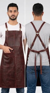 Premium Quality Men's <b>Leather</b> <b>Apron</b> With Double Pockets And Adjustable Straps For Restaurant Bar Use - Product Image 3