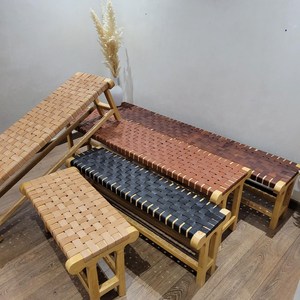 Banc long marocain fait main en bois massif, tabouret berbère, mobilier de chambre moderne - Product Image 3