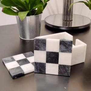 Premium Handmade Black and White Marble <b>Coasters</b> Check Design <b>Set</b> of 6 Natural Stone Coffee Tea Cup <b>Coasters</b> for Table Decor - Product Image 4
