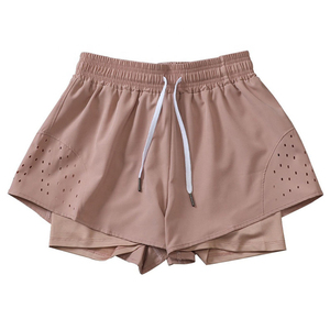 Shorts Deportivos 2 en 1 de Cintura Alta para Mujer - Shorts Atléticos de Malla Transpirable de Secado Rápido con Forro Incorporado y Cordón Ajustable - Product Image 1