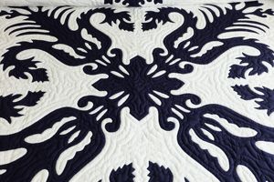 Wholesale Navy Hawaiian Applique <b>Quilt</b> With Echo <b>Quilting</b> Custom Botanical Cotton <b>Bedspread</b> Boutique Bedroom Bedding - Product Image 5