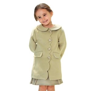 Olive Scallop Cotton <b>Coat</b> Pleated <b>Skirt</b> Set Autumn Print Design Children Casual Eco-Friendly Breathable Long Sleeve ODM/OEM - Product Image 1