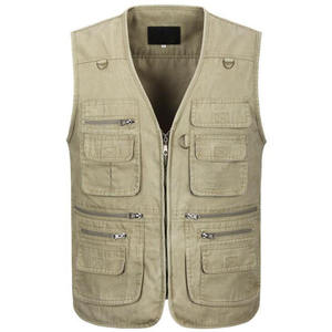 Chaleco informal con cuello en V y múltiples bolsillos para hombre, chaleco informal para exteriores, color sólido, acabado lavado, mezcla de poliéster y algodón - Product Image 3