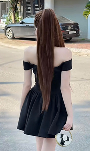 เดรสสั้นทรงเอไลน์แบบวินเทจสุดหรู ดีไซน์ผูกโบว์ด้านหน้า เปิดไหล่ กระโปรงบานเข้ารูปช่วงเอว ระบายอากาศได้ดีสำหรับผู้หญิง - Product Image 5