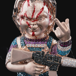 จี้การ์ตูนมอยส์ซาไนต์แบบกำหนดเอง จี้ 3 มิติสีเงิน จี้ชัคกี้เคลือบเงา ผ่านการทดสอบเพชร เครื่องประดับแร็ปเปอร์ - Product Image 6