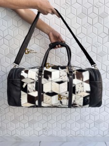 2026 New Design Cowhide Fur <b>Leather</b> Luggage <b>Bags</b> Unique Designer Handmade <b>Bag</b> Unisex Travel <b>Bag</b> Multi Uses Big Size Duffel <b>Bag</b> - Product Image 4