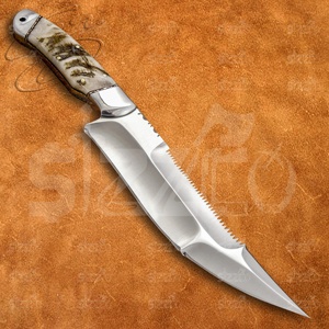 Cuchillo Bowie D2 de acero hecho a mano OEM con espiga de sierra, mango de cuerno de carnero, para caza, supervivencia y uso táctico al aire libre, de hoja fija. - Product Image 2