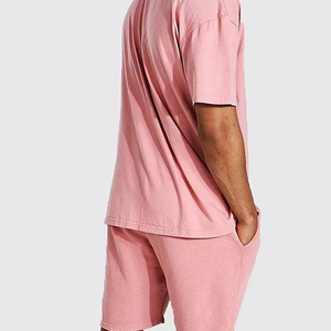 Ensemble T-shirt et short pour homme en tissu éponge respirant à séchage rapide, coupe décontractée et oversize, 100% coton rose, idéal pour la gym et l'été - Product Image 6