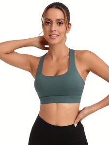 Ladies High Elasticity Running Sports Bra | Seamless <b>Cross</b> Strap Fitness Crop <b>Top</b> | Ribbed Underbust Band Athletic Wear Cami - Product Image 5